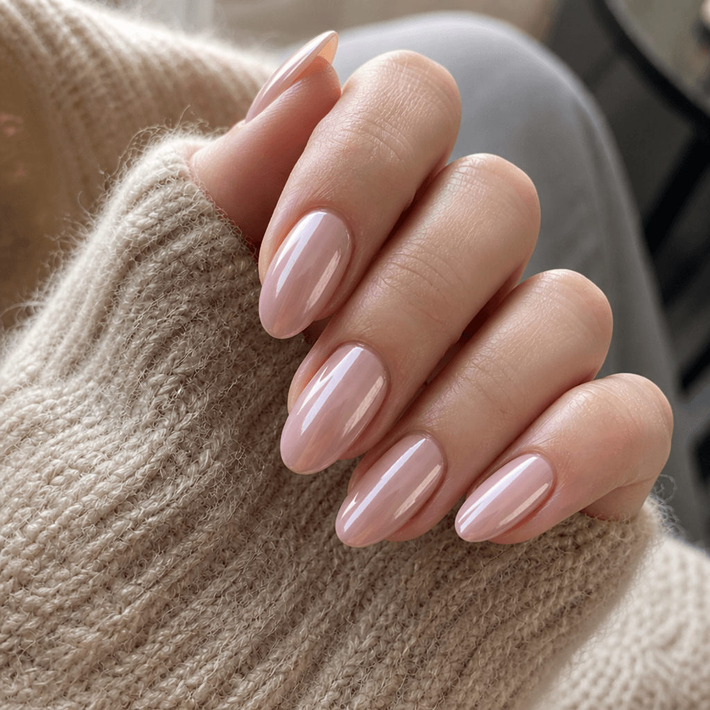 Milky Gel-X extensions on a knit sleeve